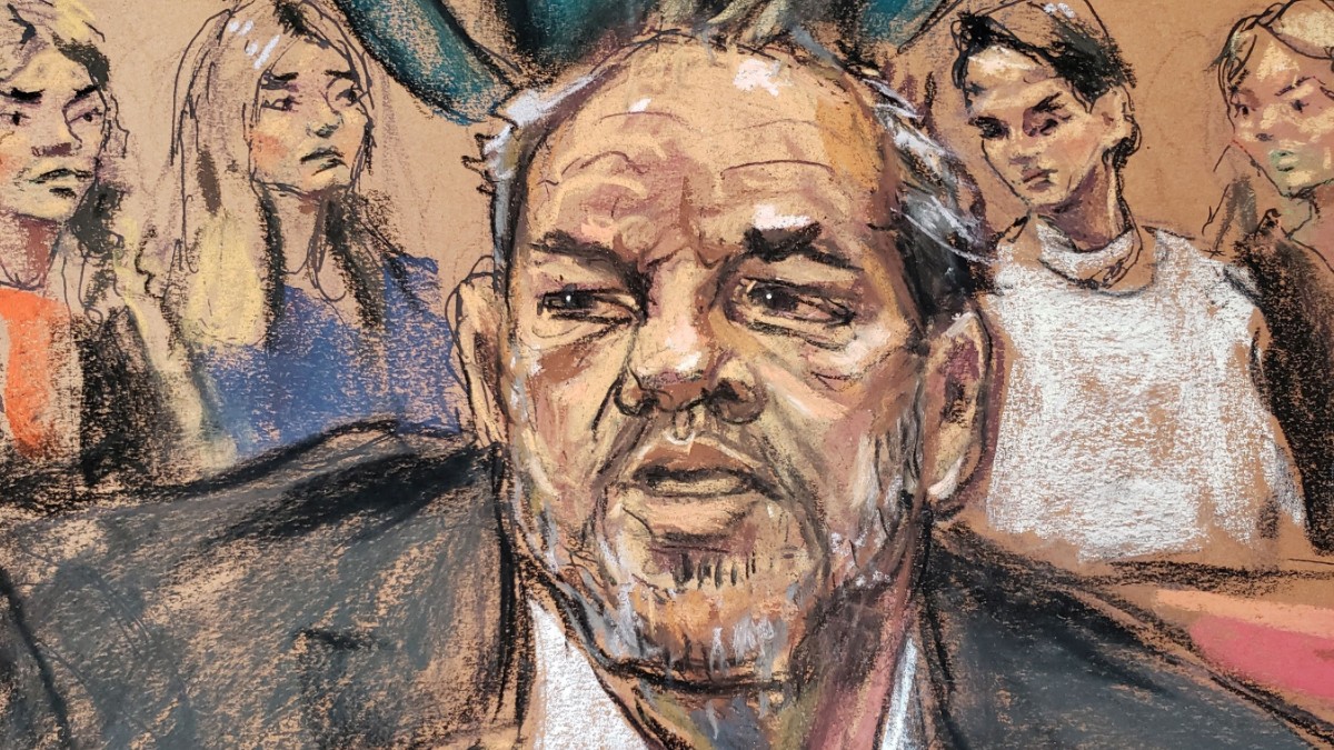 Foto: Boceto de Harvey Weinstein durante su juicio en una corte de Nueva York, EEUU. Reuters