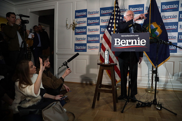 Foto: Bernie Sanders esta mañana en conferencia de prensa, 27 de febrero de 2020, (Getty Images)