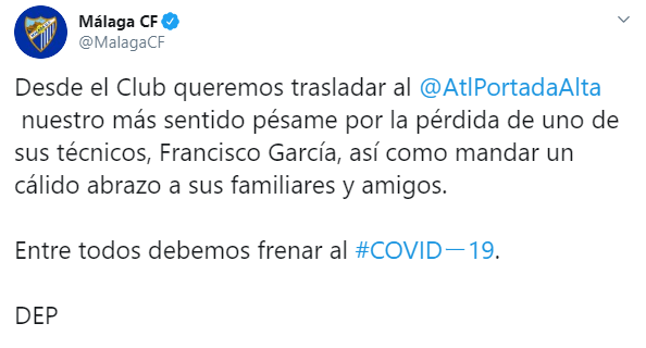 IMAGEN Muere entrenador de 21 años en España por coronavirus (Twitter)