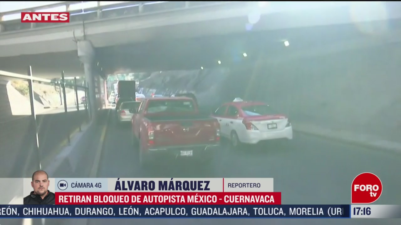 FOTO: 3 Marzo 2020, retiran bloqueo en autopista mexico cuernavaca