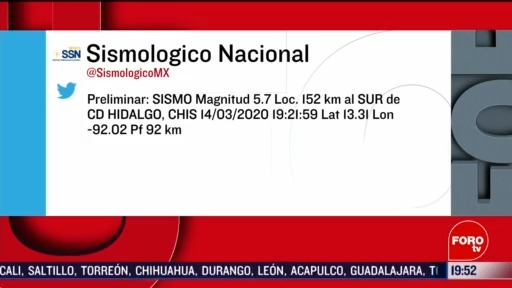 FOTO: 14 marzo 2020, se registra sismo magnitud preliminar 5 7 en chiapas