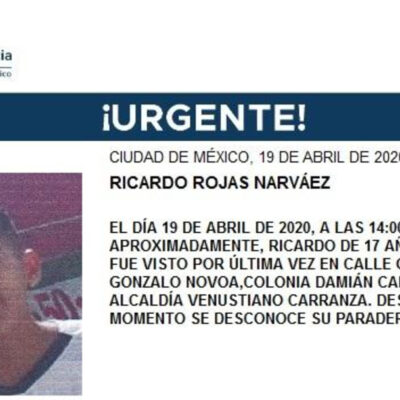 Activan Alerta Amber para localizar a Ricardo Rojas Narváez