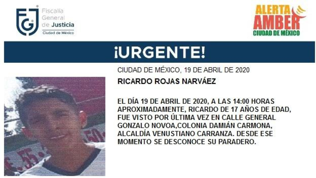 FOTO: Activan Alerta Amber para localizar a Ricardo Rojas Narváez, el 20 de abril de 2020