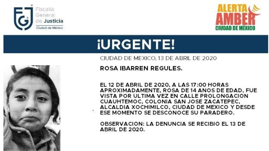 FOTO: Activan Alerta Amber para localizar a Rosa Ibarren Regules, el 14 de abril de 2020