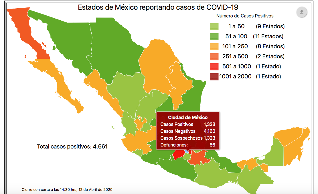 Foto: Casos de coronavirus en la Ciudad de México, 12 de abril de 2020 (Ssa)