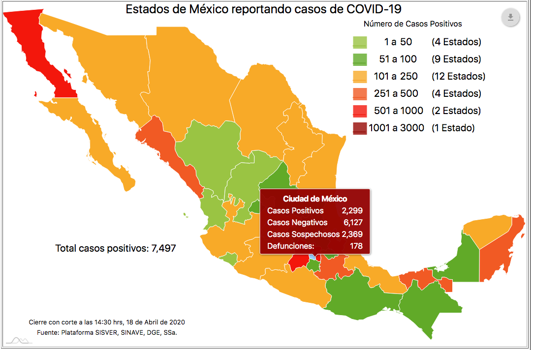 Foto: Mapa de los casos confirmados de coronavirus en la Ciudad de México, 18 de abril de 2020 (Ssa)