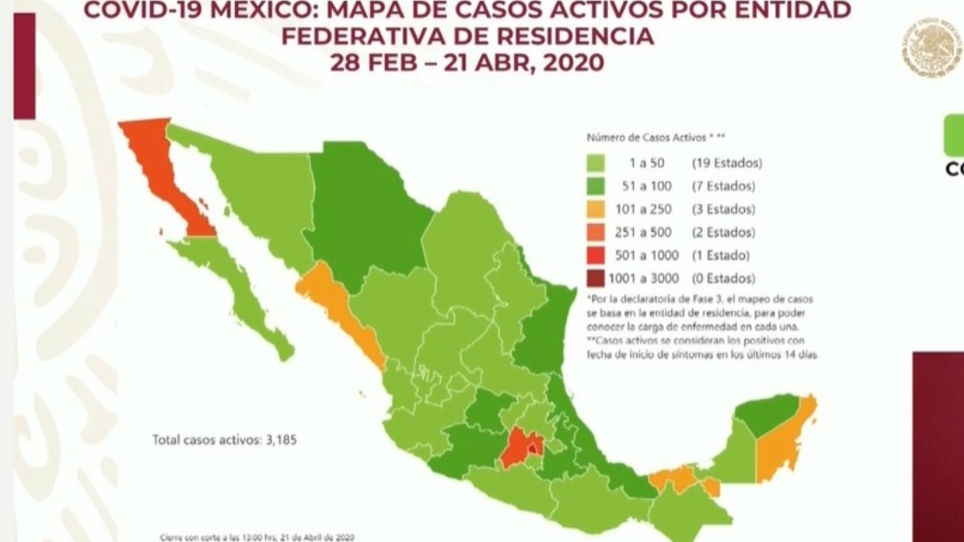 Foto: Mapa coronavirus en México del 21 de abril del 2020. Ssa