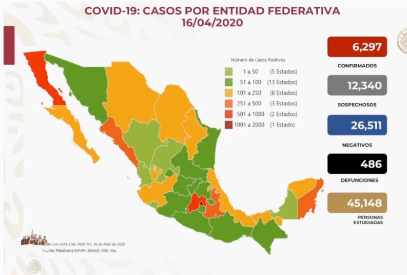 Foto: Mapa coronavirus México del 16 de abril del 2020. Ssa