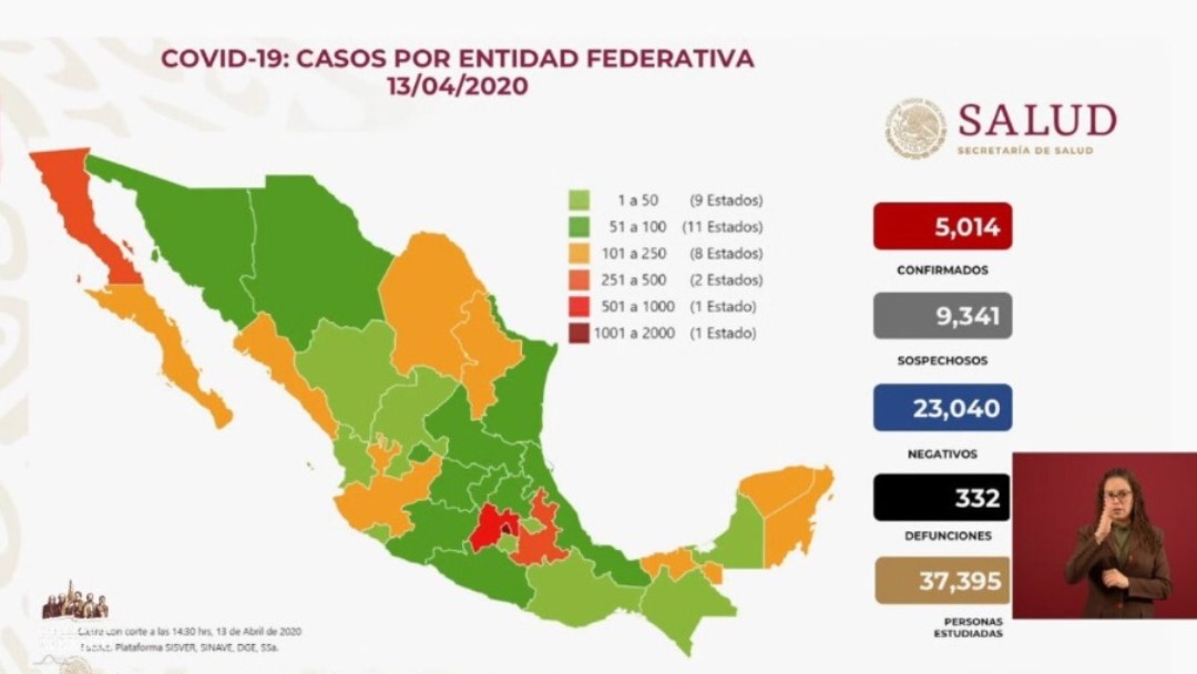 Foto: Mapa México coronavirus del 13 de abril de 2020. Ssa