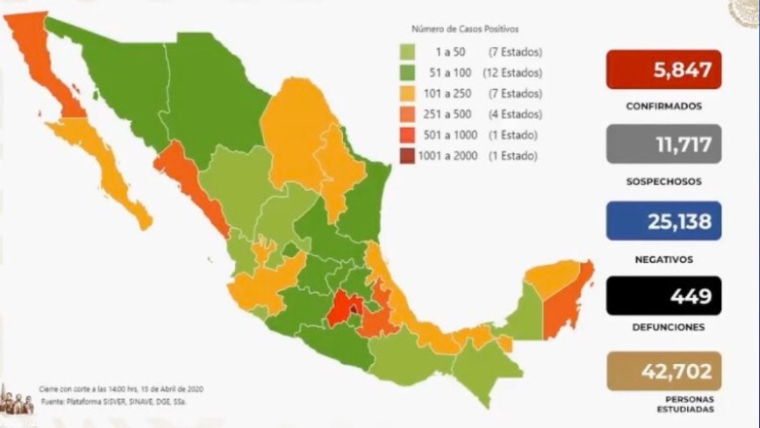 Foto: Mapa México coronavirus del 15 de abril de 2020. Ssa
