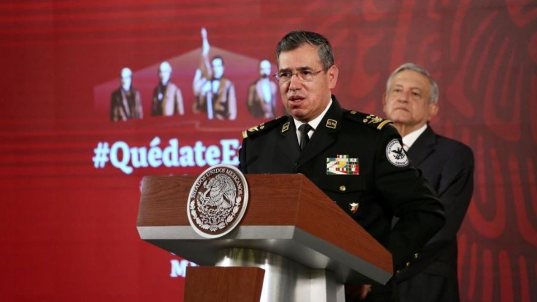 Luis Rodríguez Bucio, comandante de la Guardia Nacional, durante la conferencia matutina. (Foto: @GN_MEXICO_)
