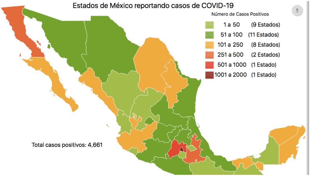 Foto: Mapa de coronavirus en México el 12 de abril de 2020 (Ssa)