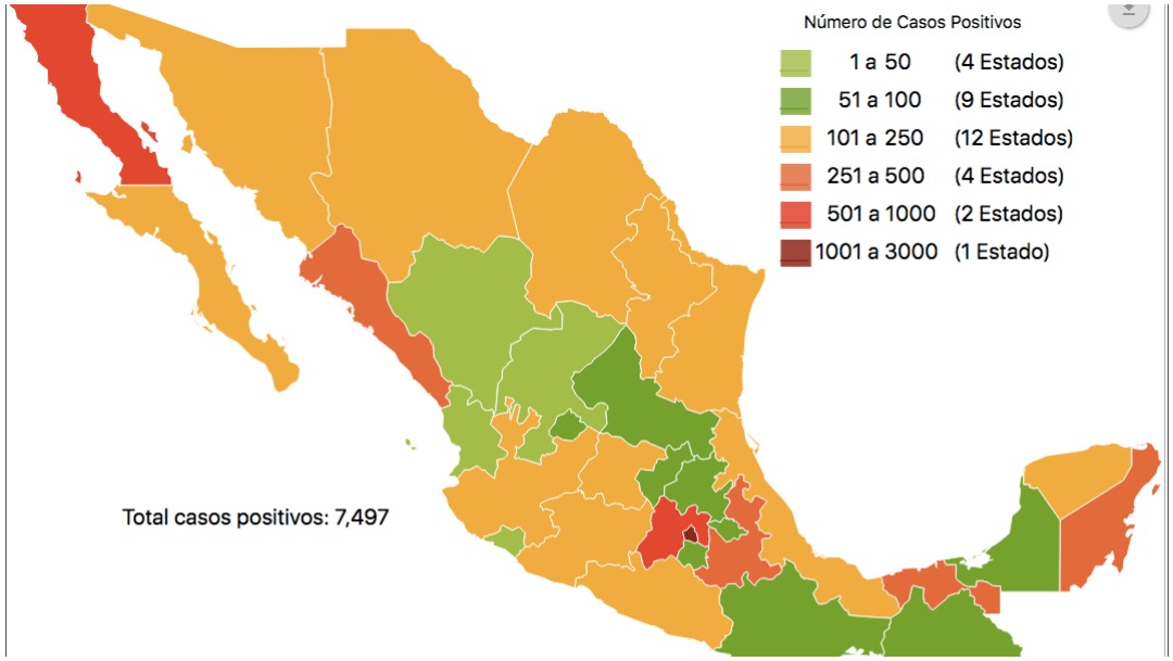 Foto: Mapa del coronavirus en México del 18 de abril de 2020 (Ssa)