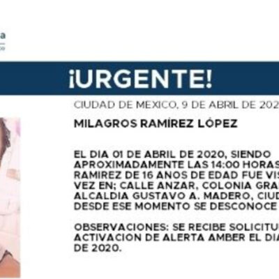 Activan Alerta Amber para localizar a Milagros Ramírez López