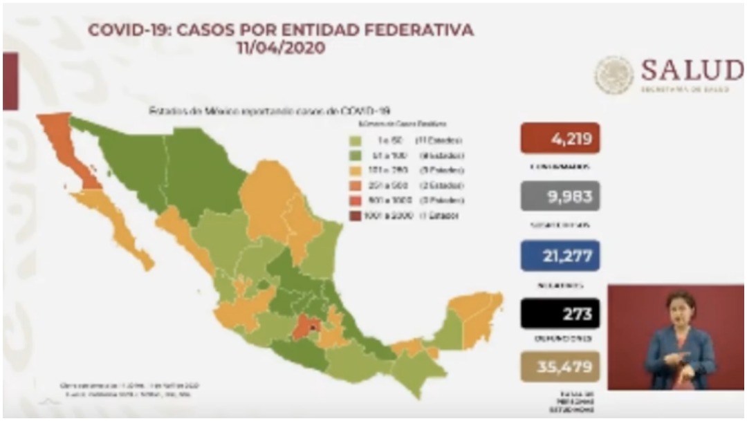Así se ve el mapa del coronavirus en México al 11 de abril de 2020 (SSa)