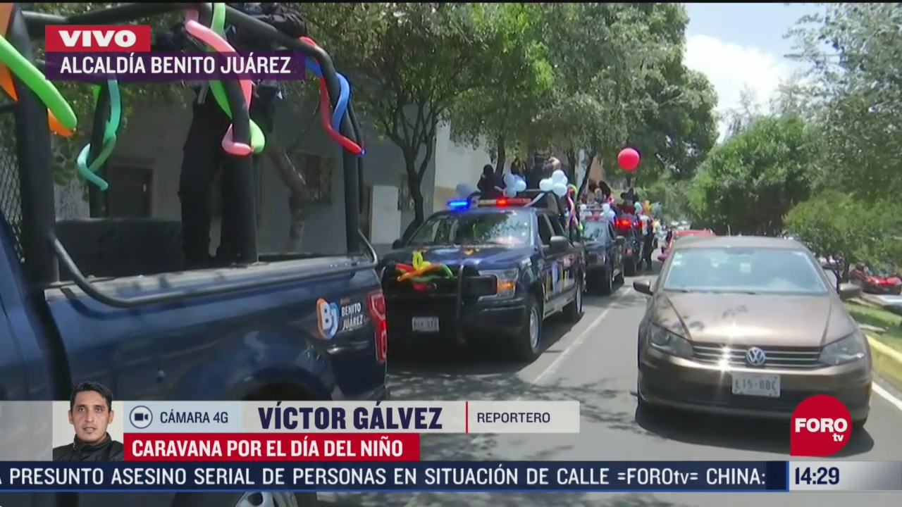 FOTO: policias de alcaldia benito juarez en cdmx realizan caravana por el dia del nino