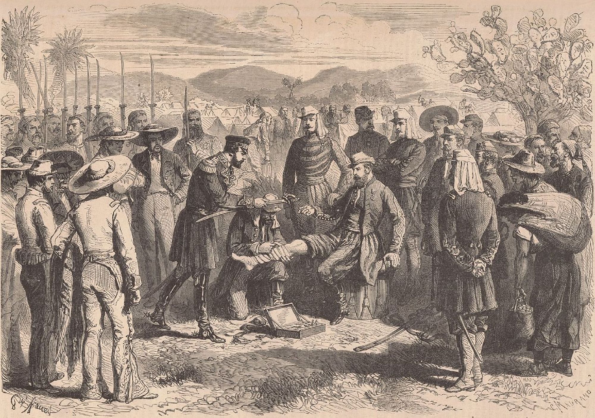 Grabado de Le Monde Ilustré que muestra una escena de la Invasión Francesa a México en 1865. 