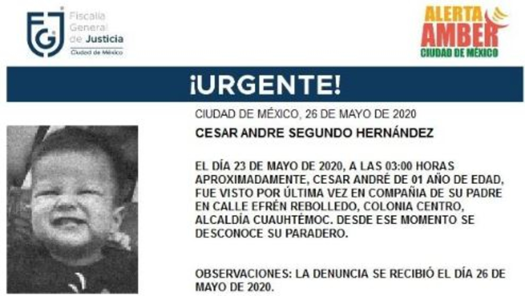 FOTO: Activan Alerta Amber para localizar a César André Segundo Hernández, el 27 de mayo de 2020