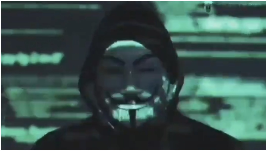 Foto: Un video que se atribuye a Anonymous amenaza con exhibir la corrupción en Estados Unidos, 31 de mayo de 2020 (Twitter)