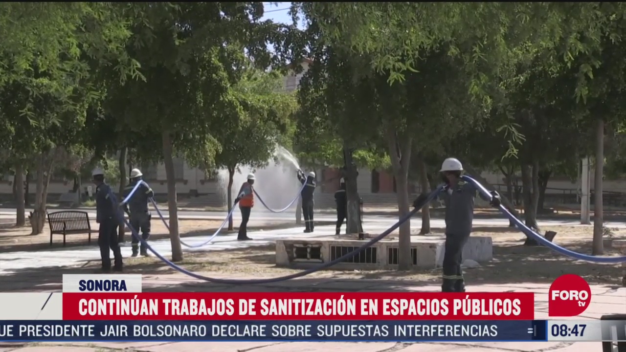 FOTO: 31 de mayo 2020, autoridades municipales en sonora sanitizan espacios publicos