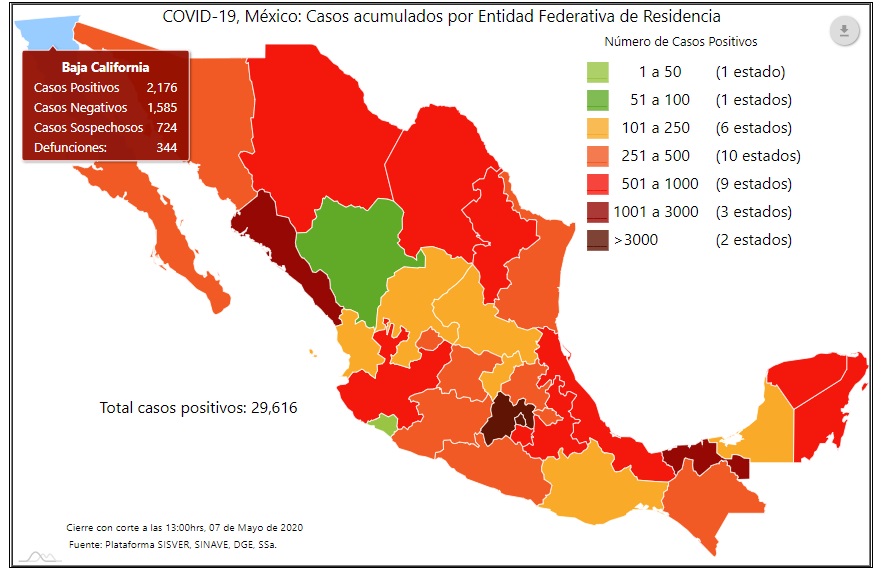 Casos coronavirus en Baja California. Ssa