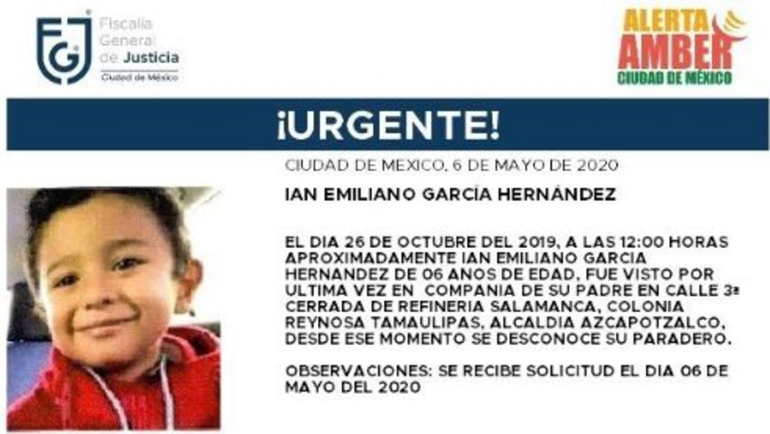 Activan Alerta Amber para localizar a Ian Emiliano García Hernández. (@FiscaliaCDMX)