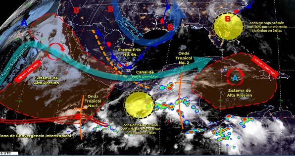 Mapa que muestra los sistemas meteorológicos del miércoles 27 de mayo. (Foto: https://smn.conagua.gob.mx/)