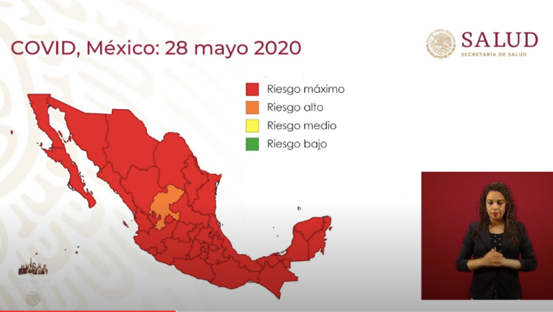 Imagen que muestra el mapa del semáforo COVID del día 28 de mayo. (Foto: Gobierno de México)