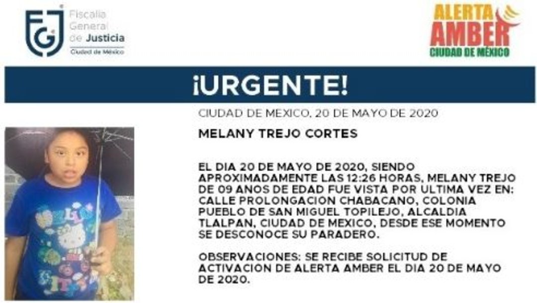 Activan Alerta Amber para localizar a Melany Trejo Cortes. (Foto: @FiscaliaCDMX)
