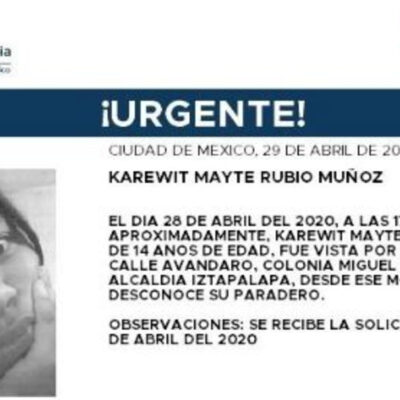 Activan Alerta Amber para localizar a Karewit Mayte Rubio Muñoz