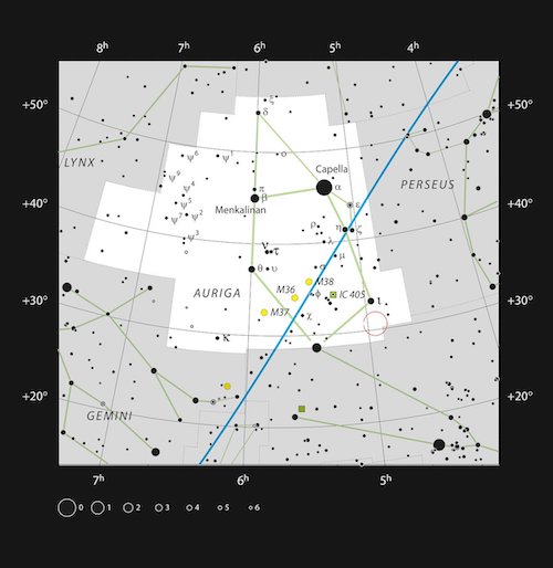 Estrella AB Aurigae Constelación Mapa Mayo 2020