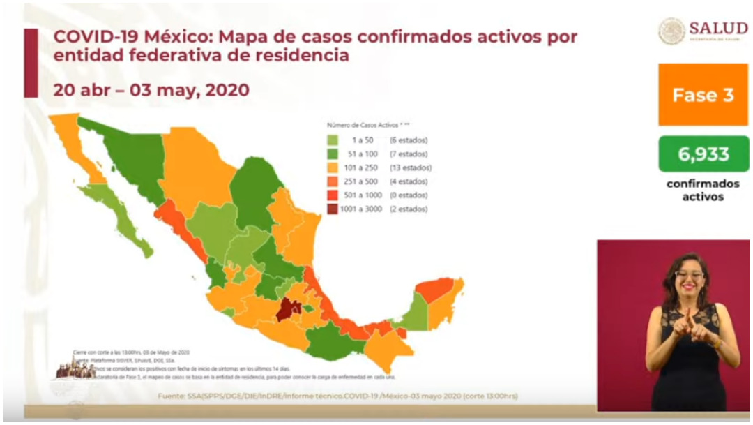 Mapa de casos confirmados activos por entidad federativa (Ssa)