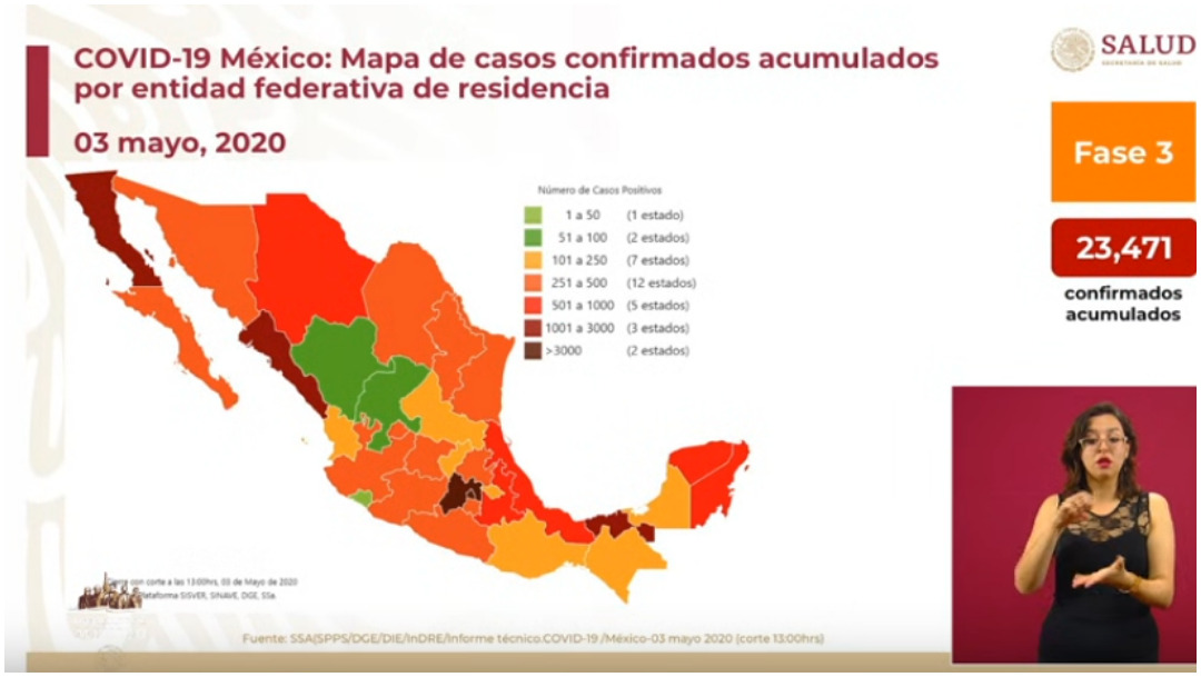 Mapa de casos confirmados acumulados por entidad federativa (Ssa)