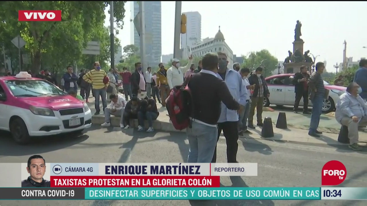 taxistas protestan en la glorieta a colon en la cdmx