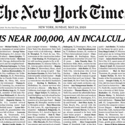 Emotiva portada de 'The New York Times' que dedica a muertos por coronavirus