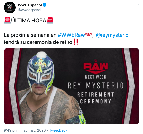 WWE anuncia ceremonia de retiro del Rey Mysterio