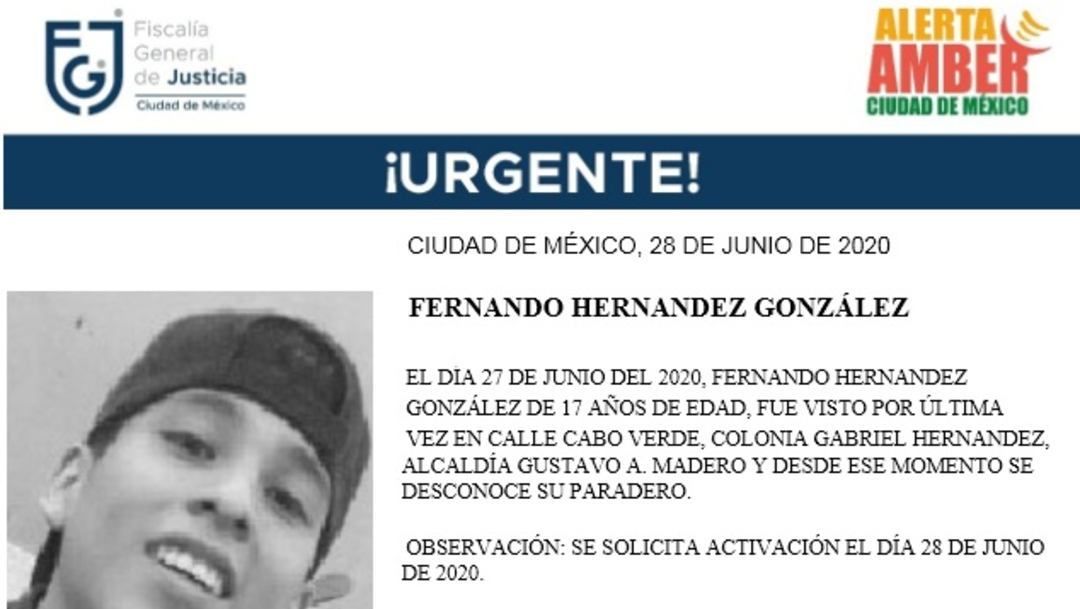 Activan Alerta Amber para localizar a Fernando Hernández González