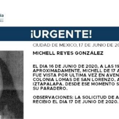 Activan Alerta Amber para localizar a Michell Reyes González
