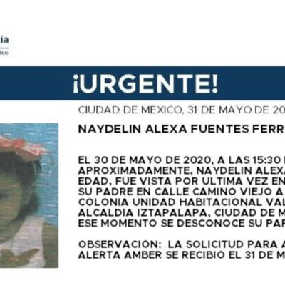 Activan Alerta Amber para localizar a Naydelin Alexa Fuentes Ferrer