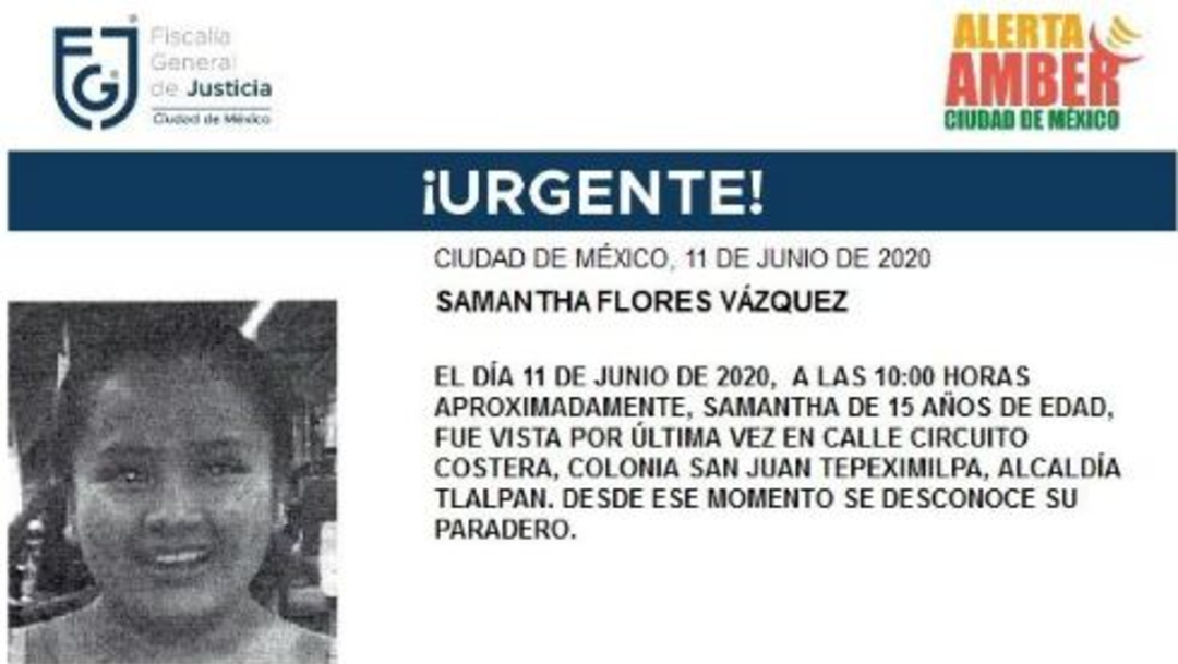 Activan Alerta Amber para localizar a Samantha Flores Vázquez. (Foto: @FiscaliaCDMX)