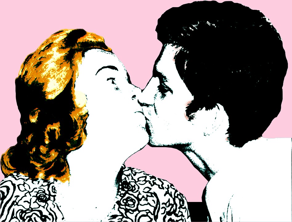 Ilustración coloreada de beso