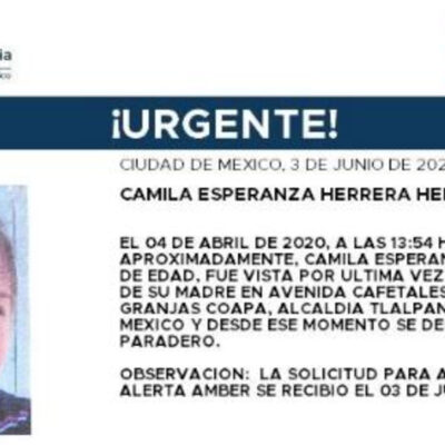 Activan Alerta Amber para localizar a Camila Esperanza Herrera Hernández