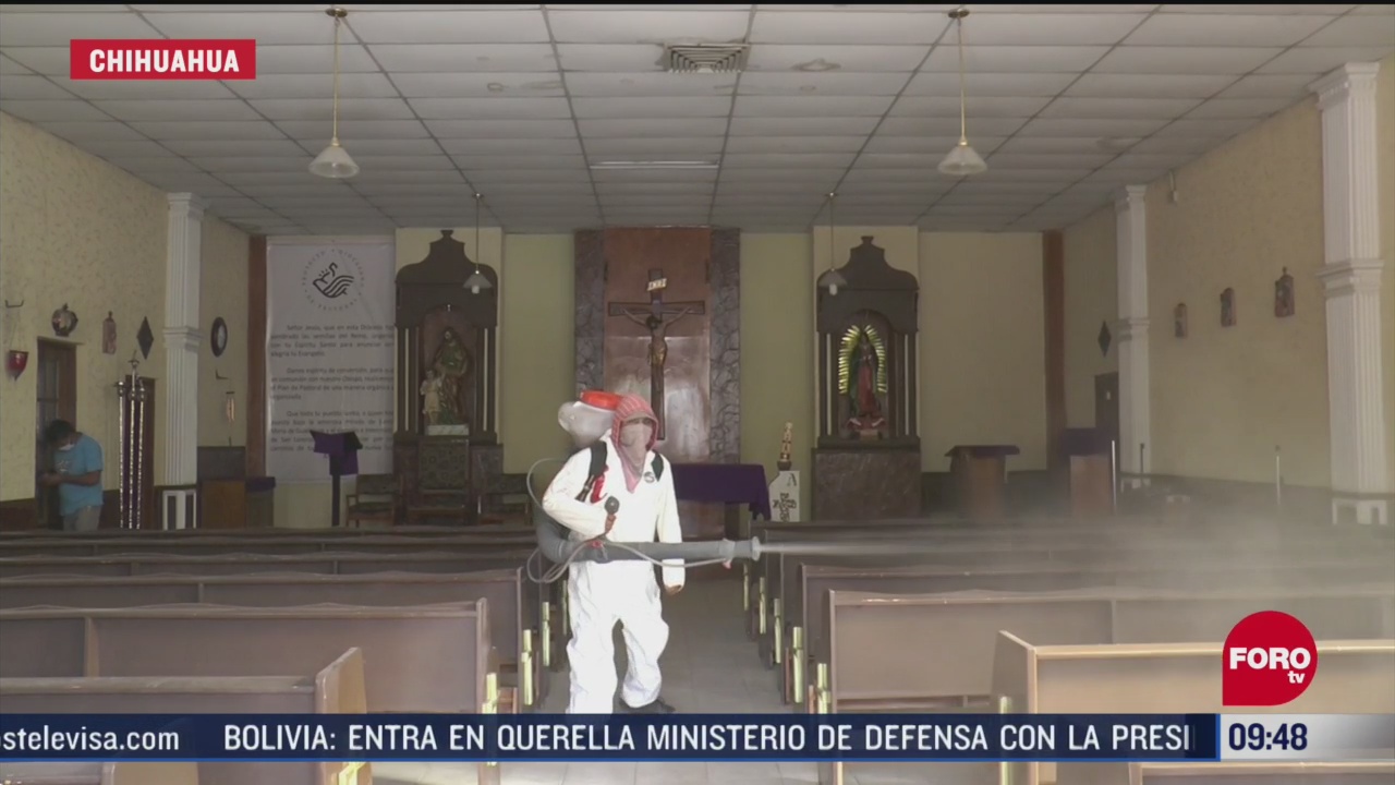 FOTO: 14 de junio 2020, comienzan a desinfectar iglesias en chihuahua ante proxima reapertura