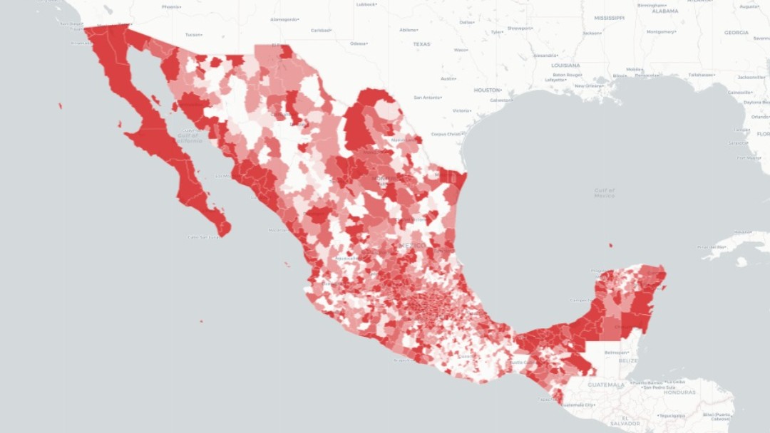 Mapa en rojo de coronavirus en México. Ssa