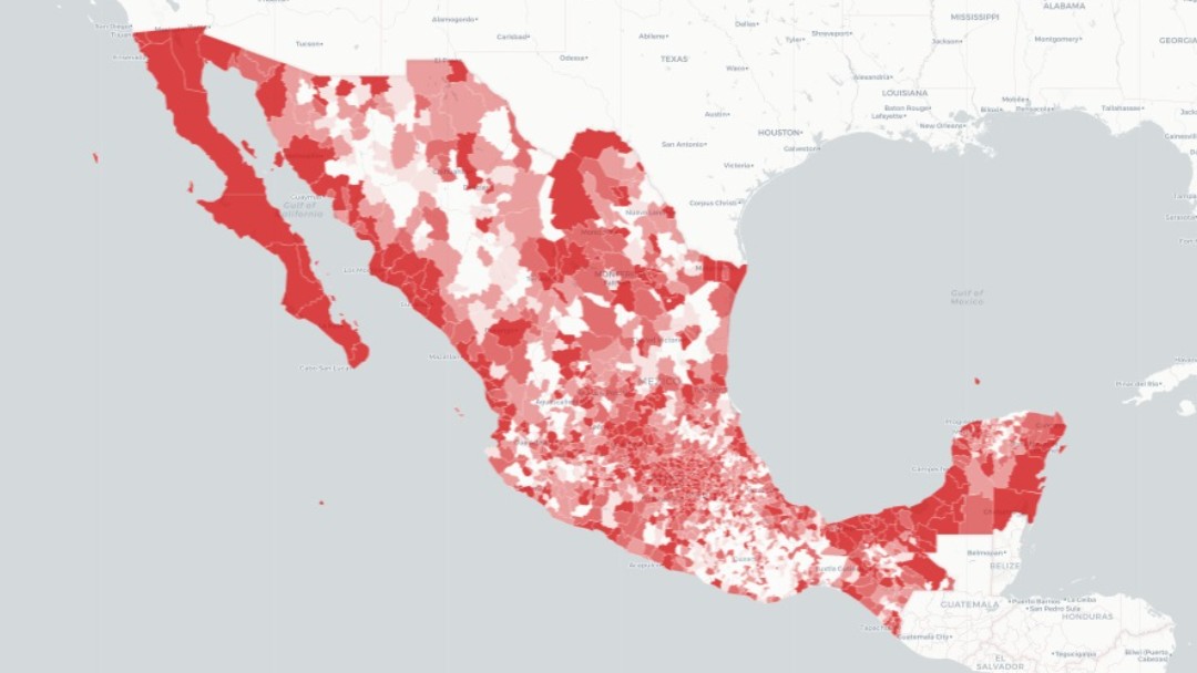 Mapa en rojo por casos de coronavirus en México. Ssa