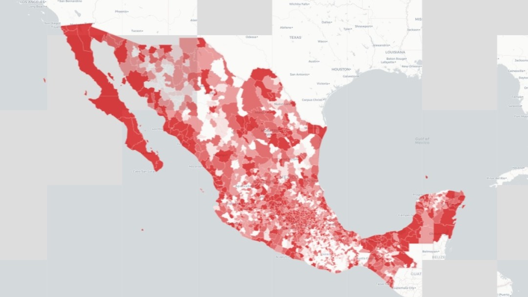 Mapa en rojo por casos de coronavirus en México. Ssa