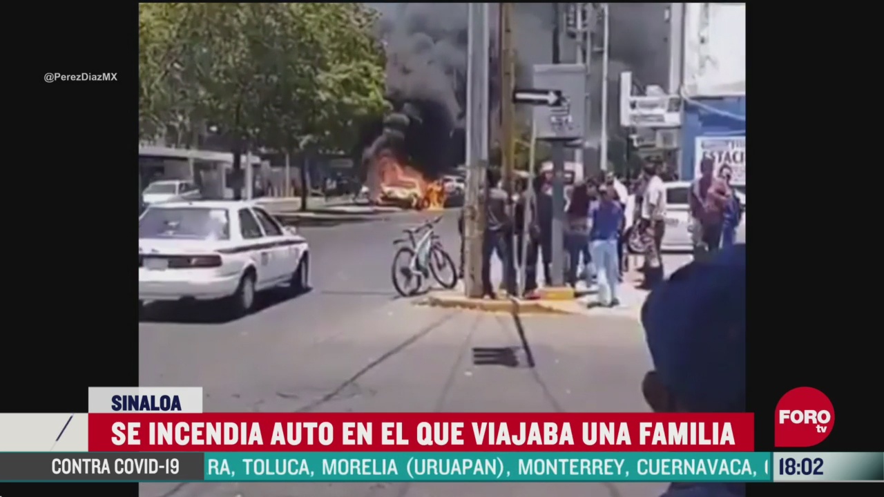 FOTO: se incendia vehiculo en el que viajaba familia en culiacan