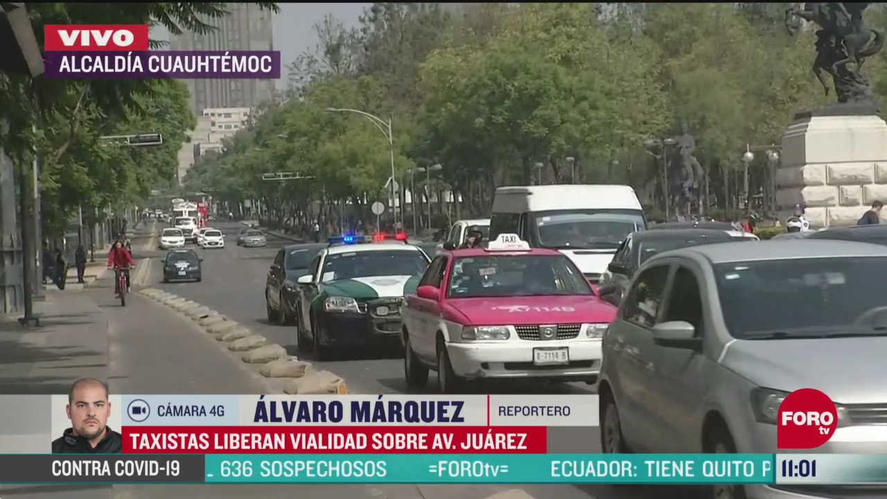 taxistas liberan vialidad sobre avenida juarez en cdmx