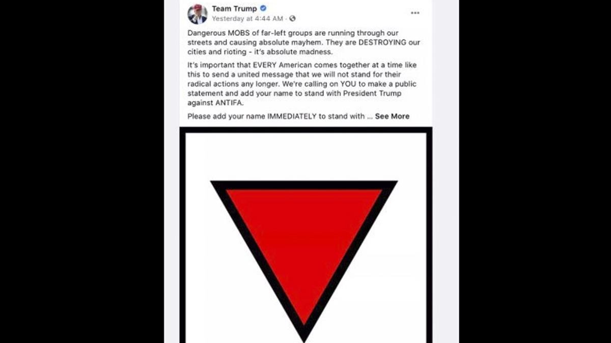 Facebook retira anuncio de Trump por contener símbolo que usaron los nazis, 18 de junio de 2020, (Facebook)