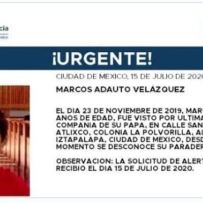 Activan Alerta Amber para localizar a Marcos Adauto Velázquez